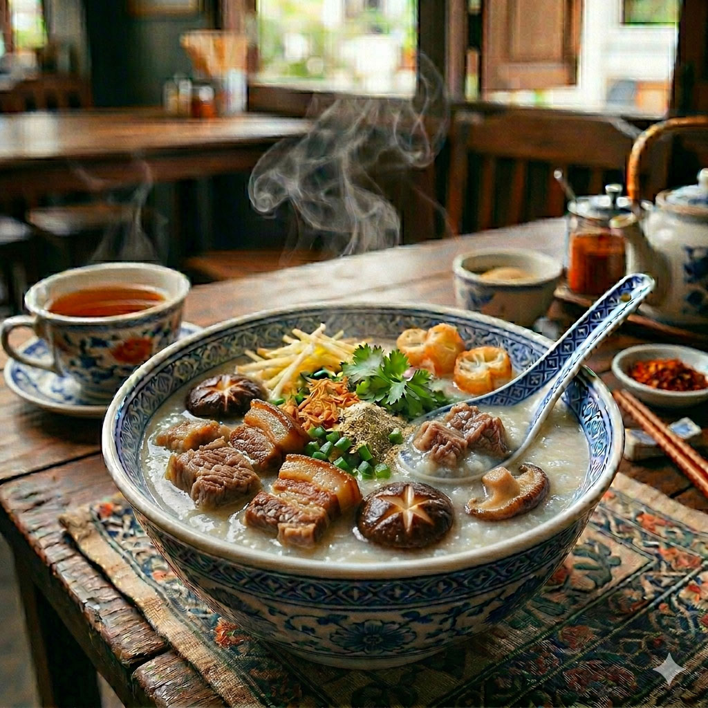 โจ๊กหมูสามชั้นตุ๋น ซีกโครง เห็ดหอม ปาโก๋