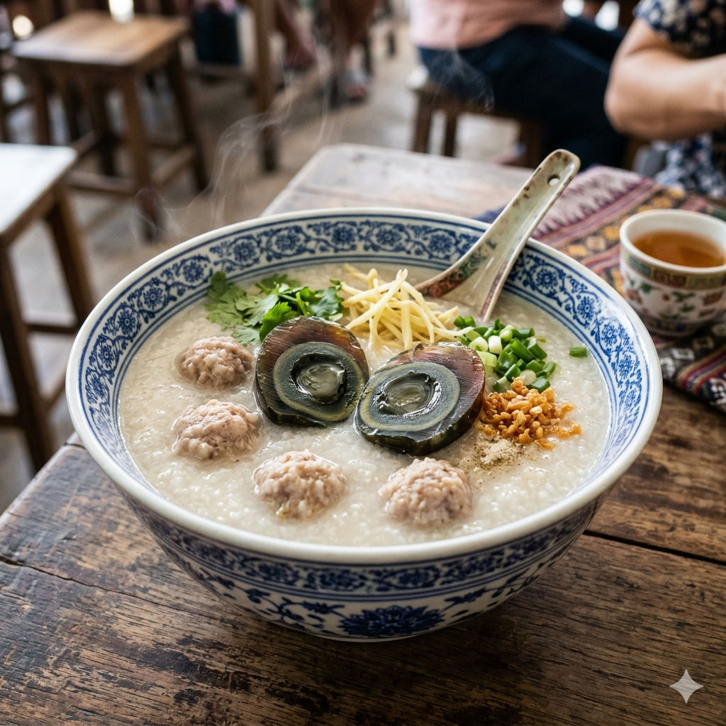 โจ๊กหมู ไข่ยี่ยวม้า