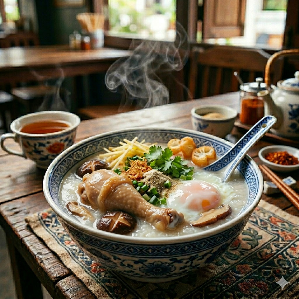 โจ๊กไก่ตุ๋นเห็ดหอม ไข่ ปาโก๋