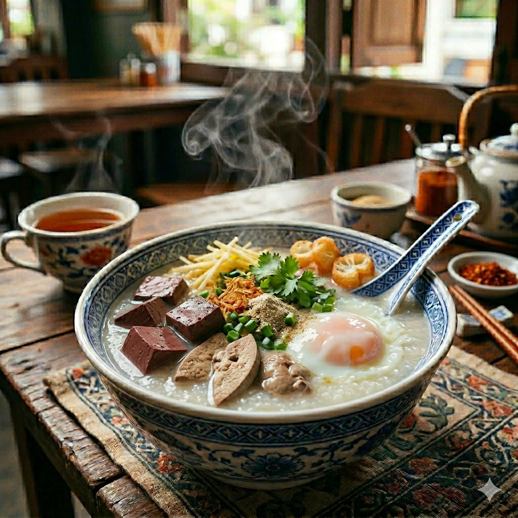 โจ๊กเครื่องในหมู ไข่